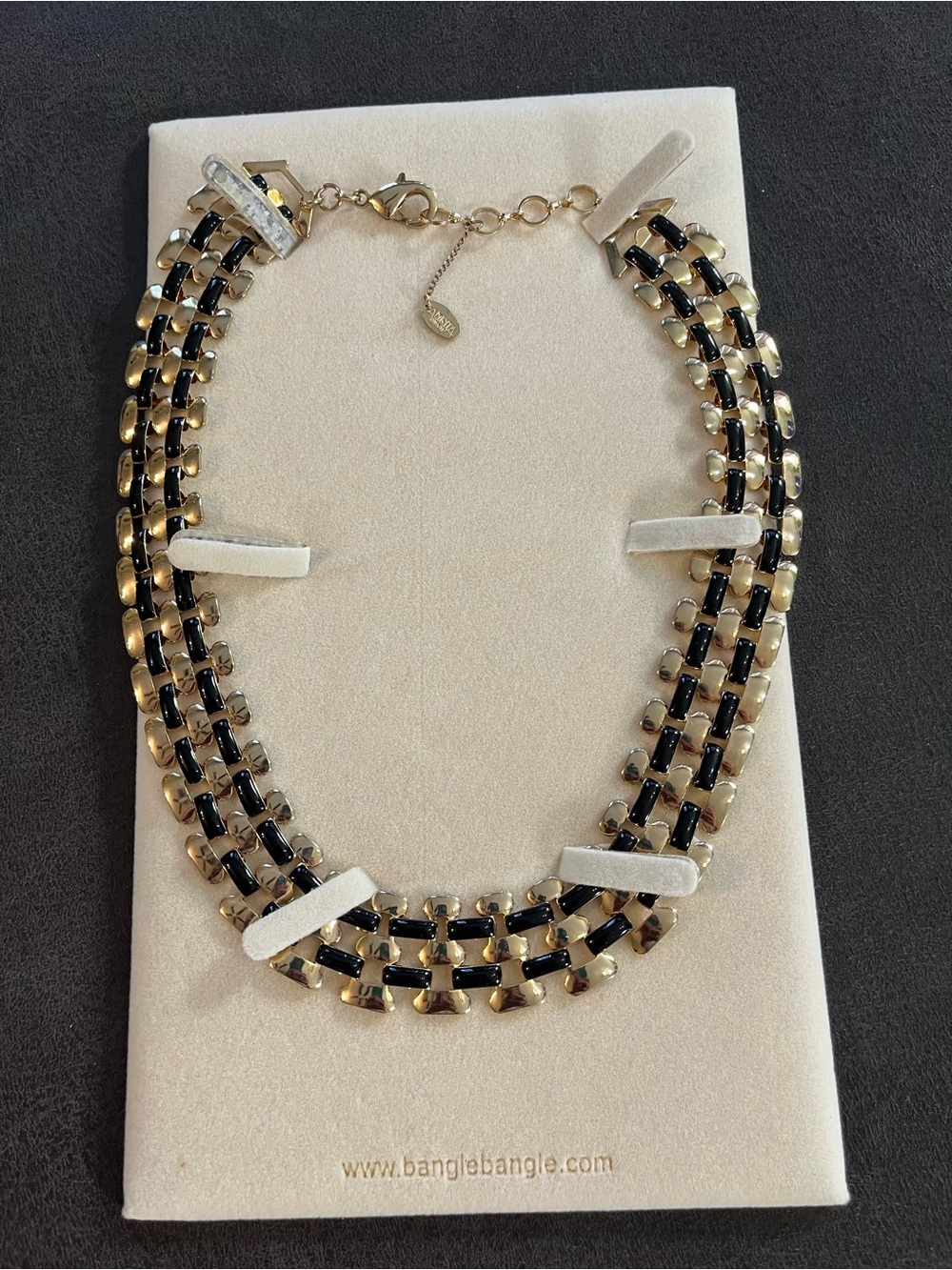 Amrita Sighn Black Multi-Row Statement Necklace Gold Tone New